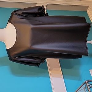 Cotton Bleu Faux Leather Puff Sleeve